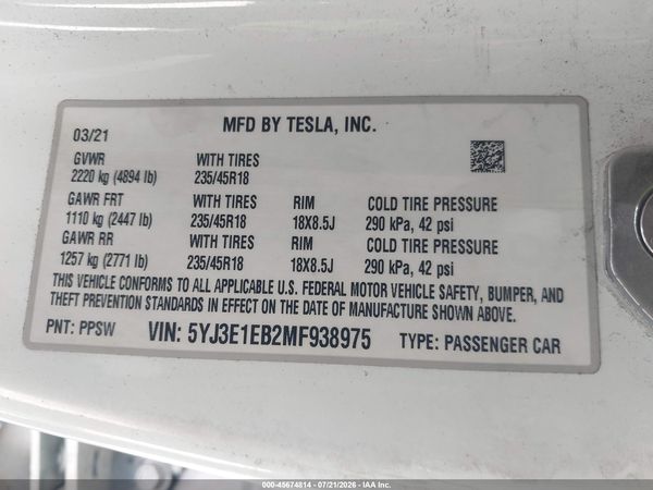 2021 TESLA MODEL 3