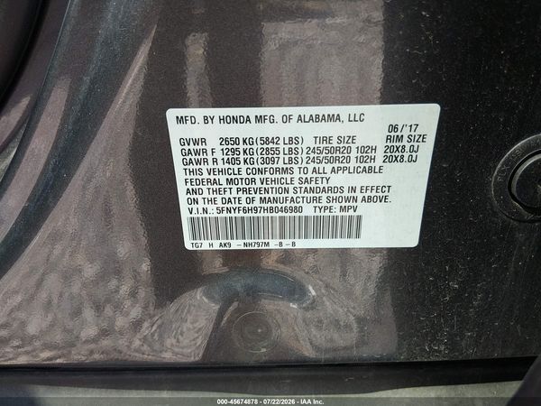 2017 HONDA PILOT TOURING