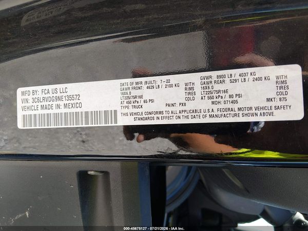 2022 RAM PROMASTER 2500 HIGH ROOF 159 WB