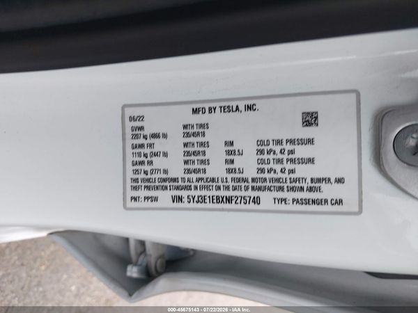 2022 TESLA MODEL 3