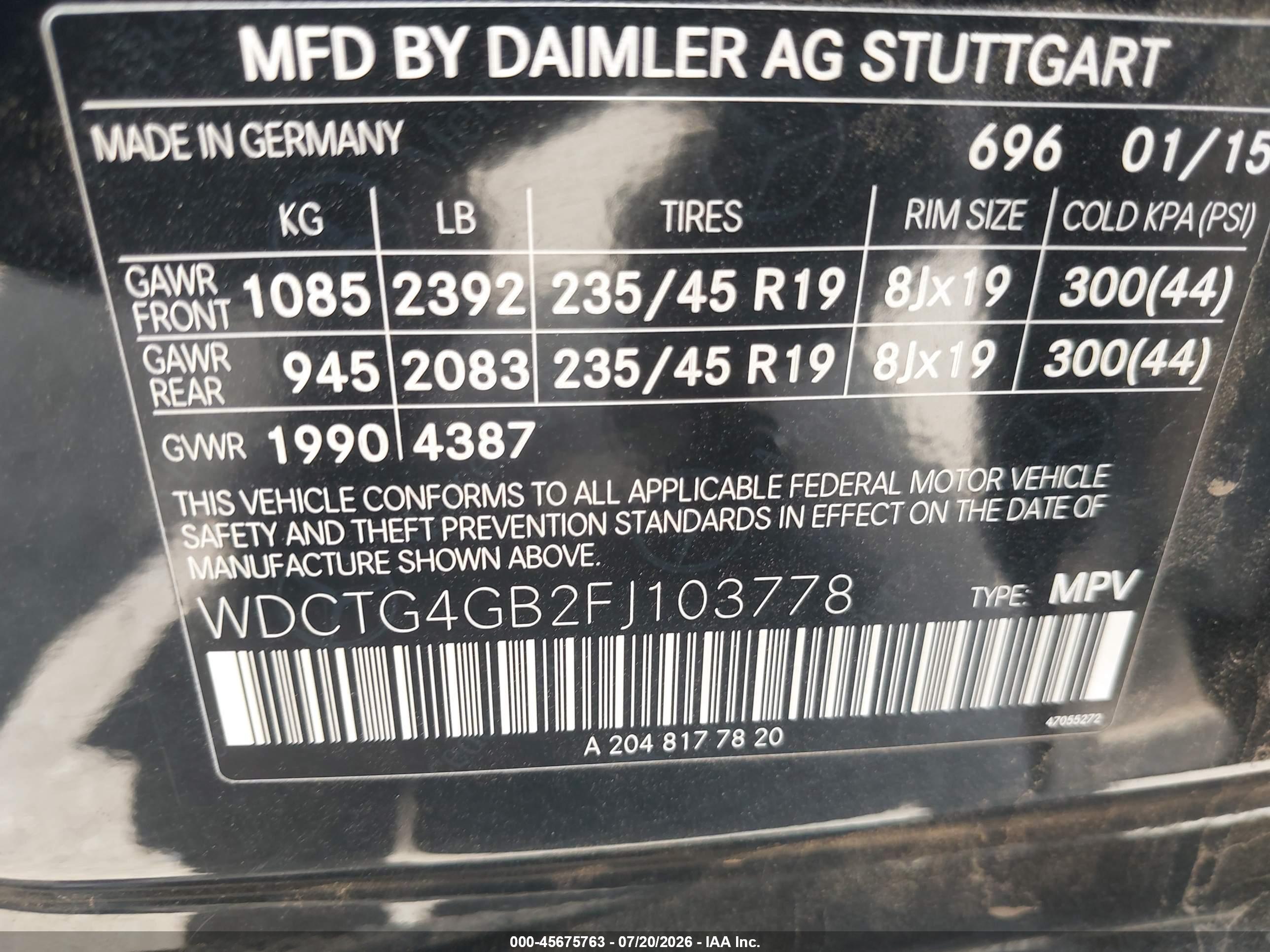 2015 MERCEDES-BENZ GLA 250 4MATIC