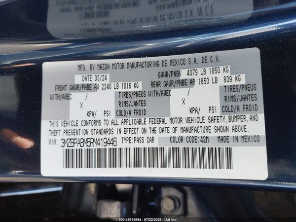 2024 MAZDA MAZDA3 2.5 S SELECT SPORT