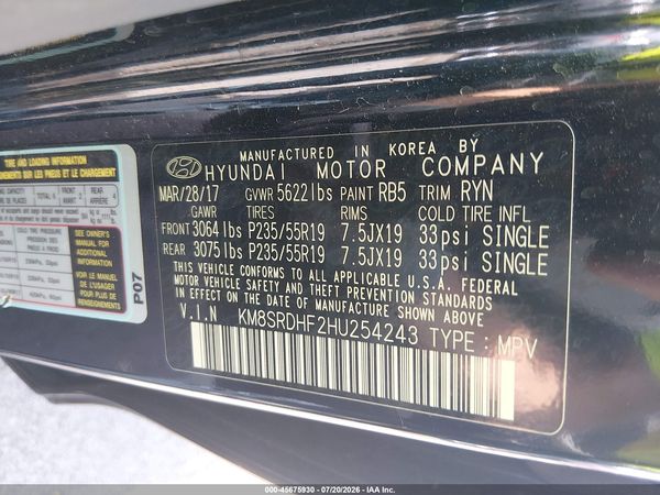 2017 HYUNDAI SANTA FE LIMITED ULTIMATE