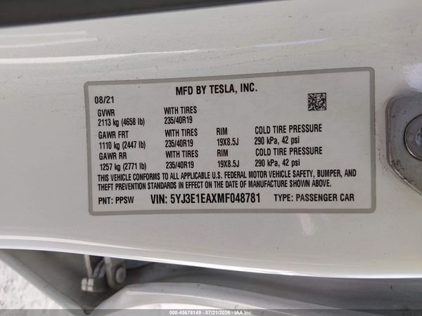 2021 TESLA MODEL 3
