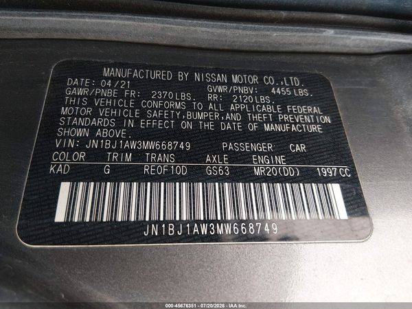 2021 NISSAN ROGUE SPORT S AWD XTRONIC CVT