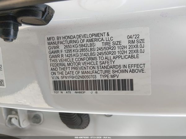 2022 HONDA PILOT AWD SPORT
