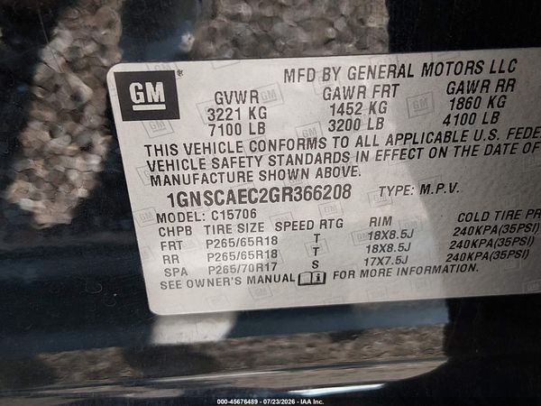 2016 CHEVROLET TAHOE LS — I9