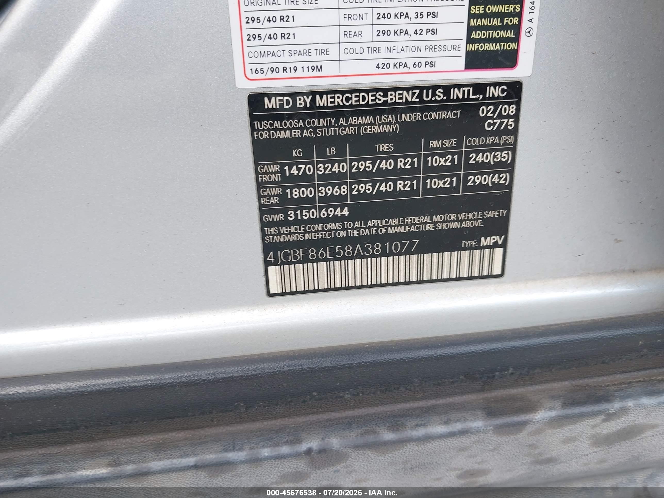 2008 MERCEDES-BENZ GL 550 GL450 4 MATIC