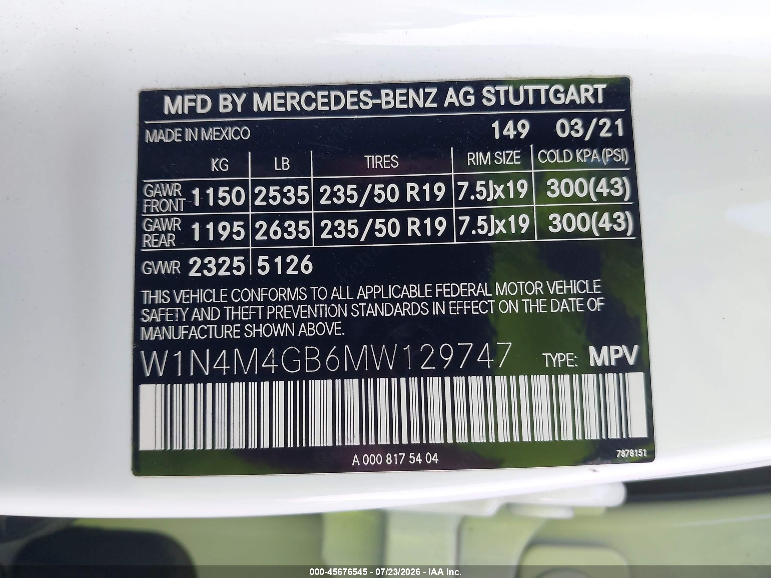 2021 MERCEDES-BENZ GLB 250 GLB250
