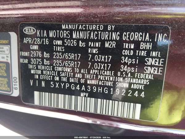 2017 KIA SORENTO 2.4L LX