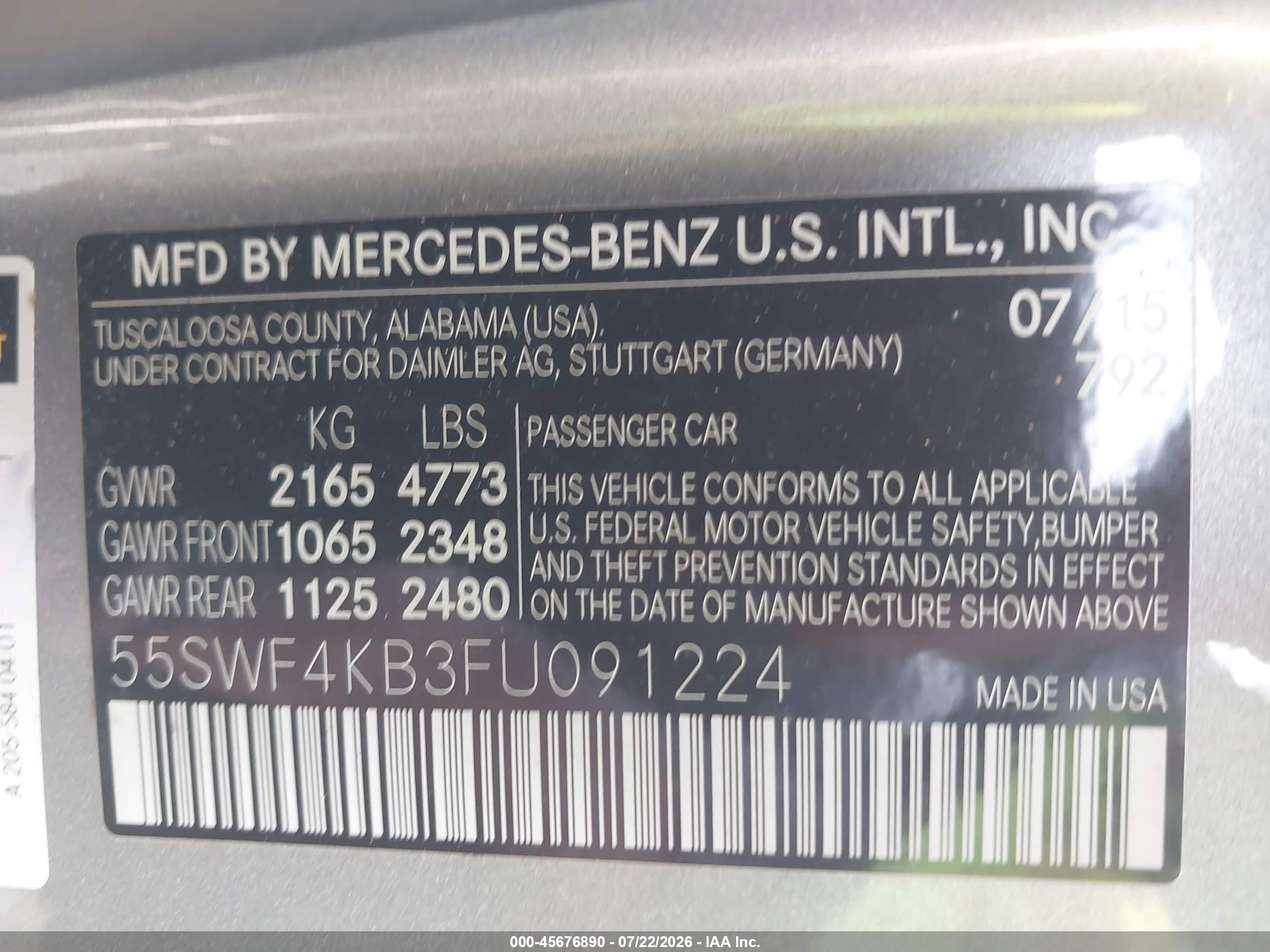 2015 MERCEDES-BENZ C 300 4MATIC