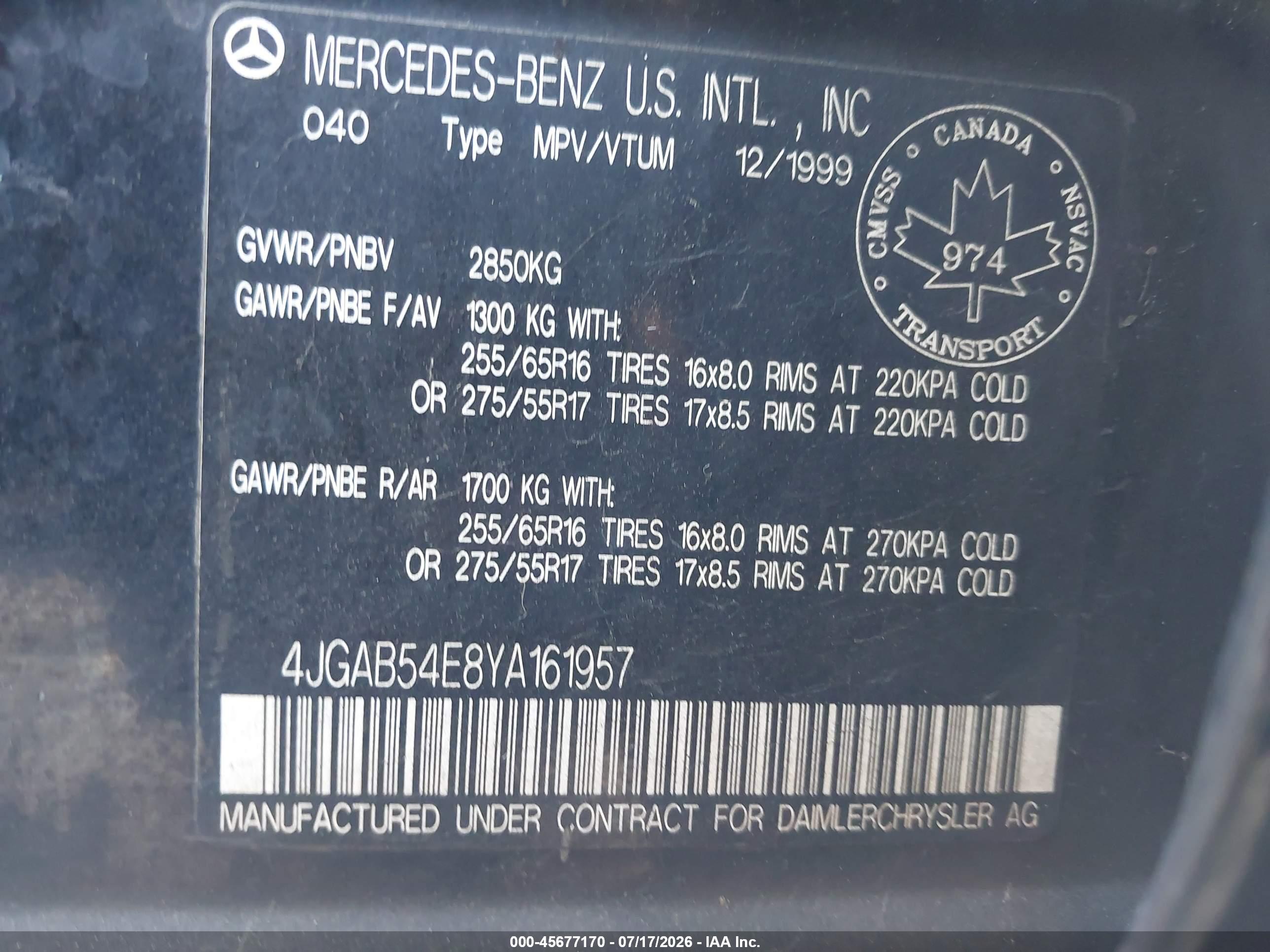 2000 MERCEDES-BENZ ML 320 ML320