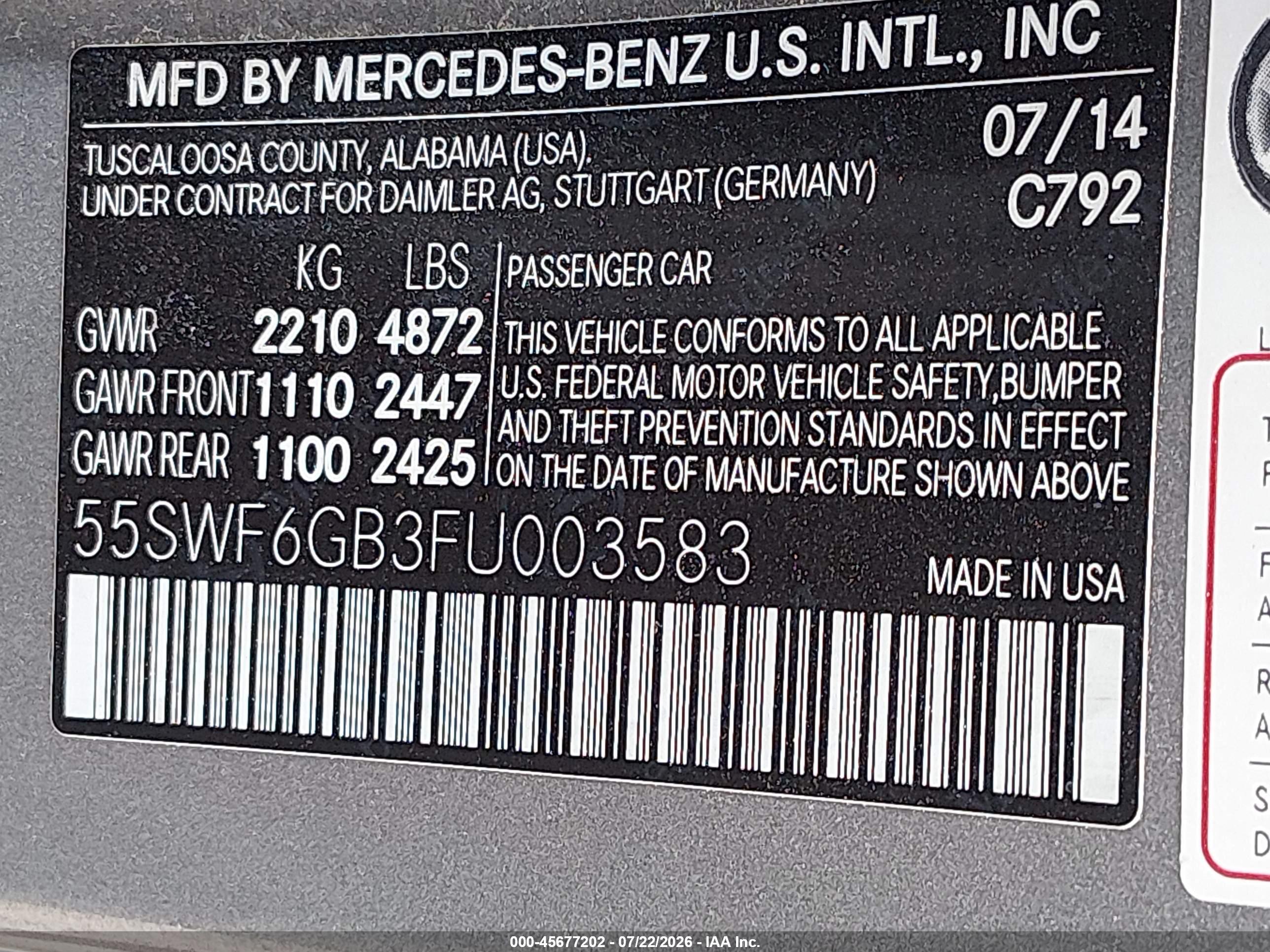 2015 MERCEDES-BENZ C 400 4MATIC