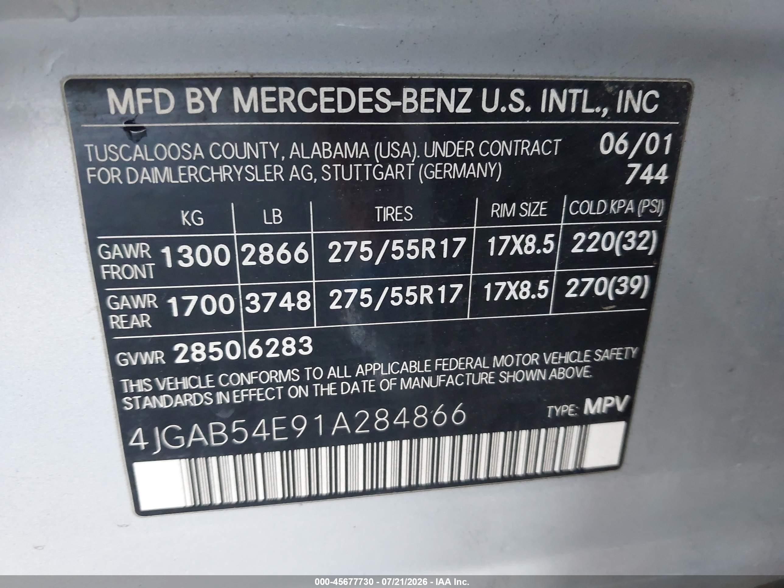 2001 MERCEDES-BENZ ML 320 ML320