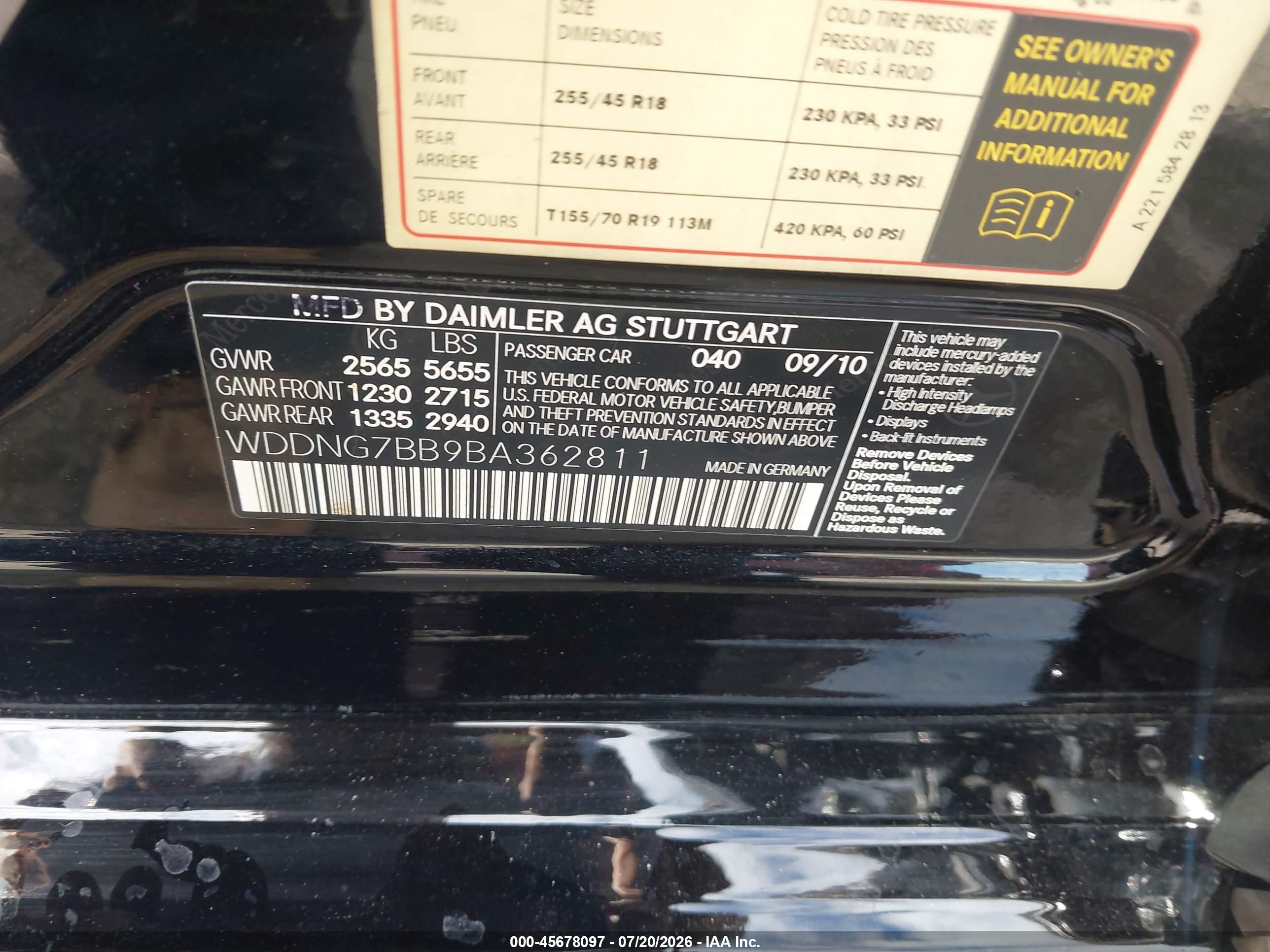 2011 MERCEDES-BENZ S 550 S550