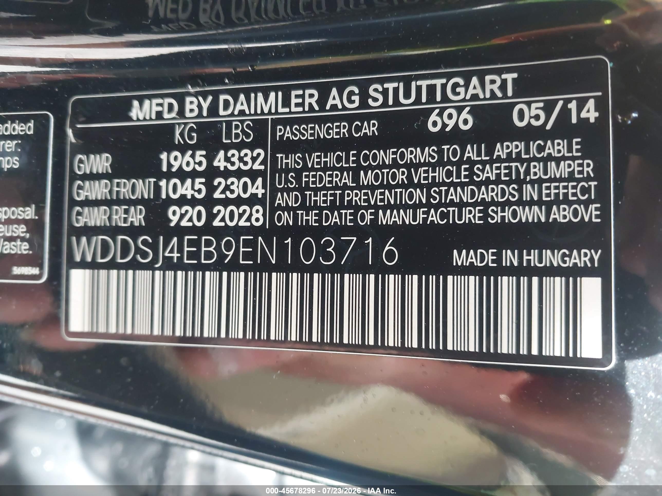 2014 MERCEDES-BENZ CLA 250 CLA250