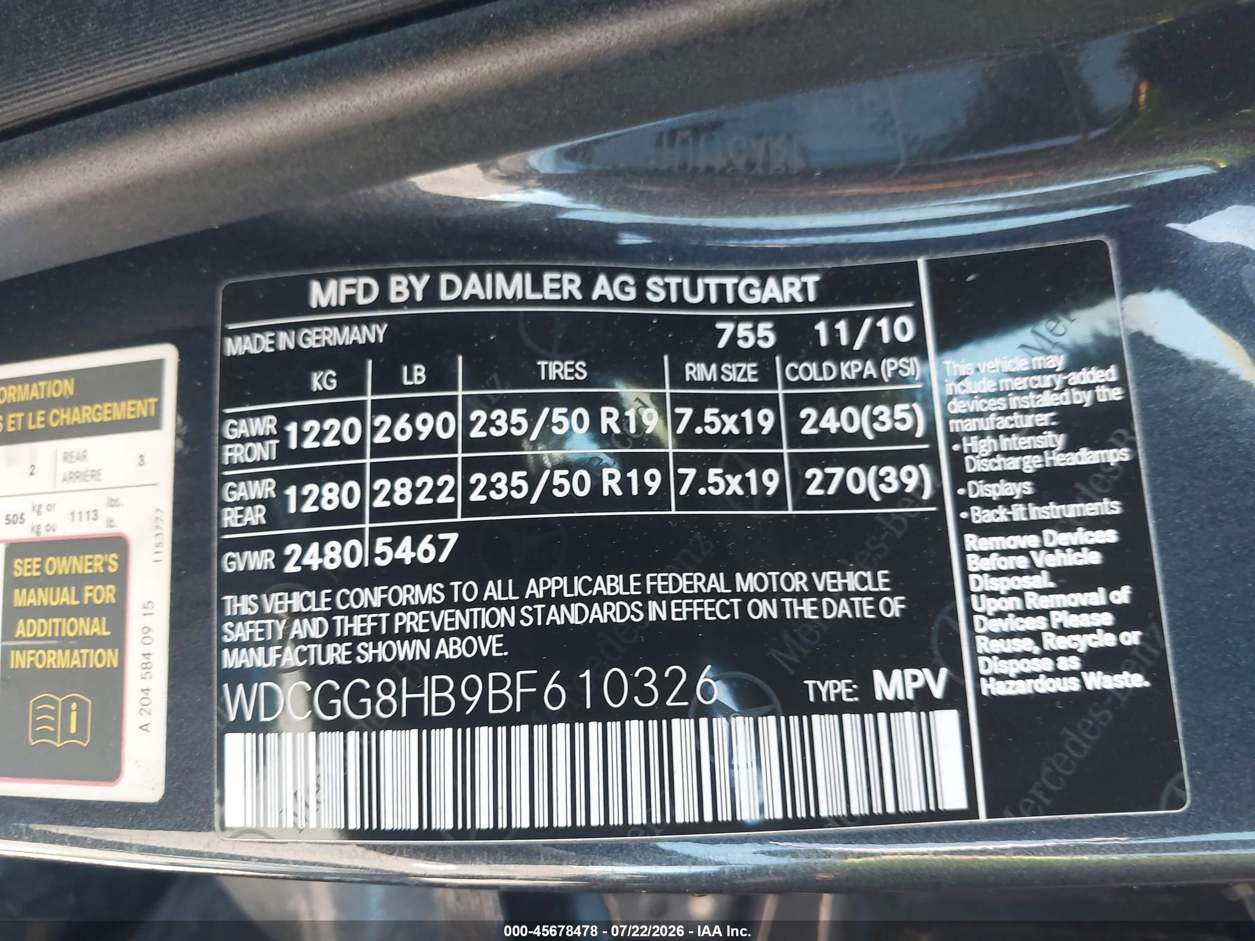 2011 MERCEDES-BENZ GLK 350 GLK350 4-MATIC