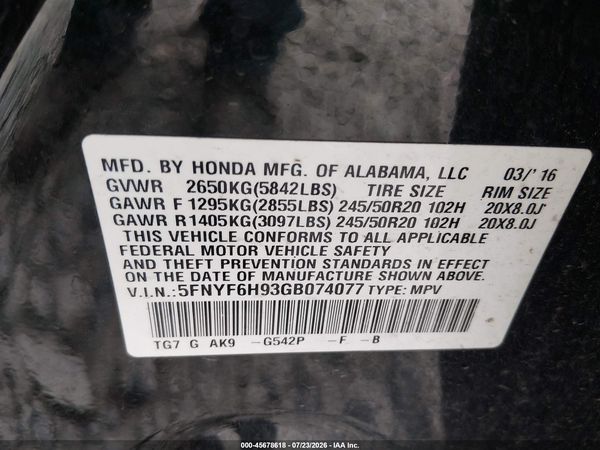 2016 HONDA PILOT TOURING