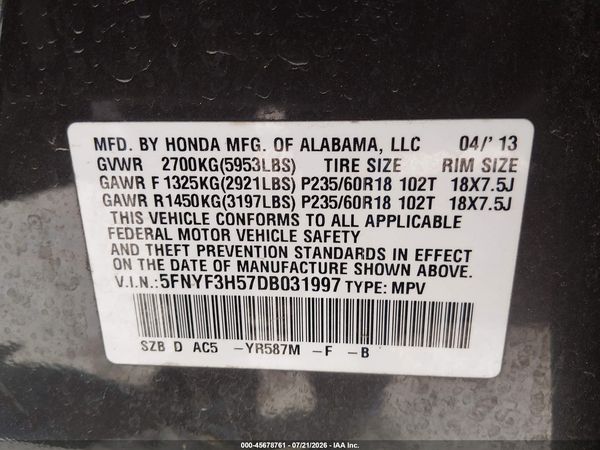 2013 HONDA PILOT EX-L