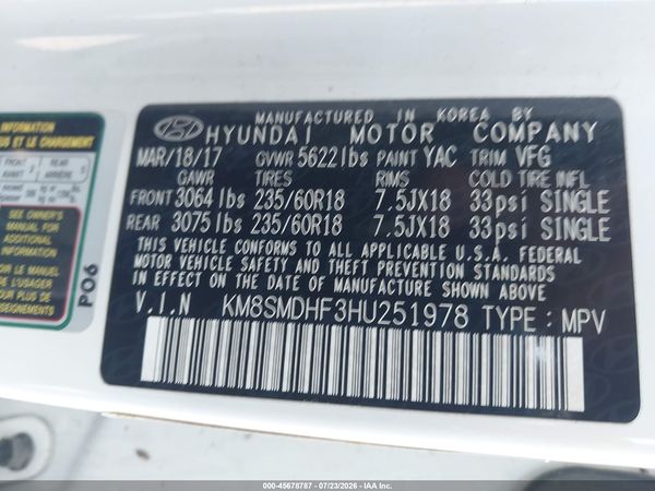 2017 HYUNDAI SANTA FE SE