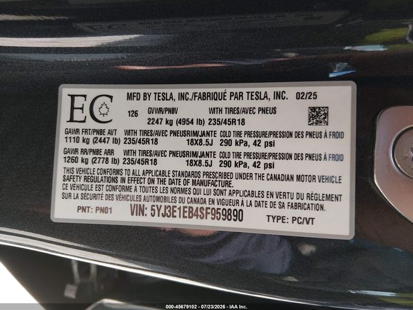 2025 TESLA MODEL 3