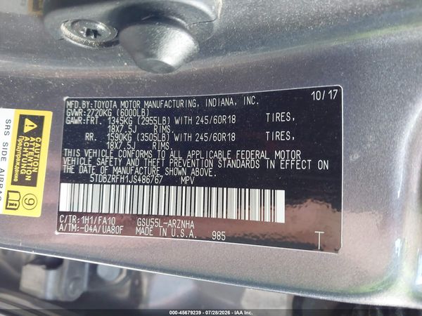 2018 TOYOTA HIGHLANDER LE PLUS
