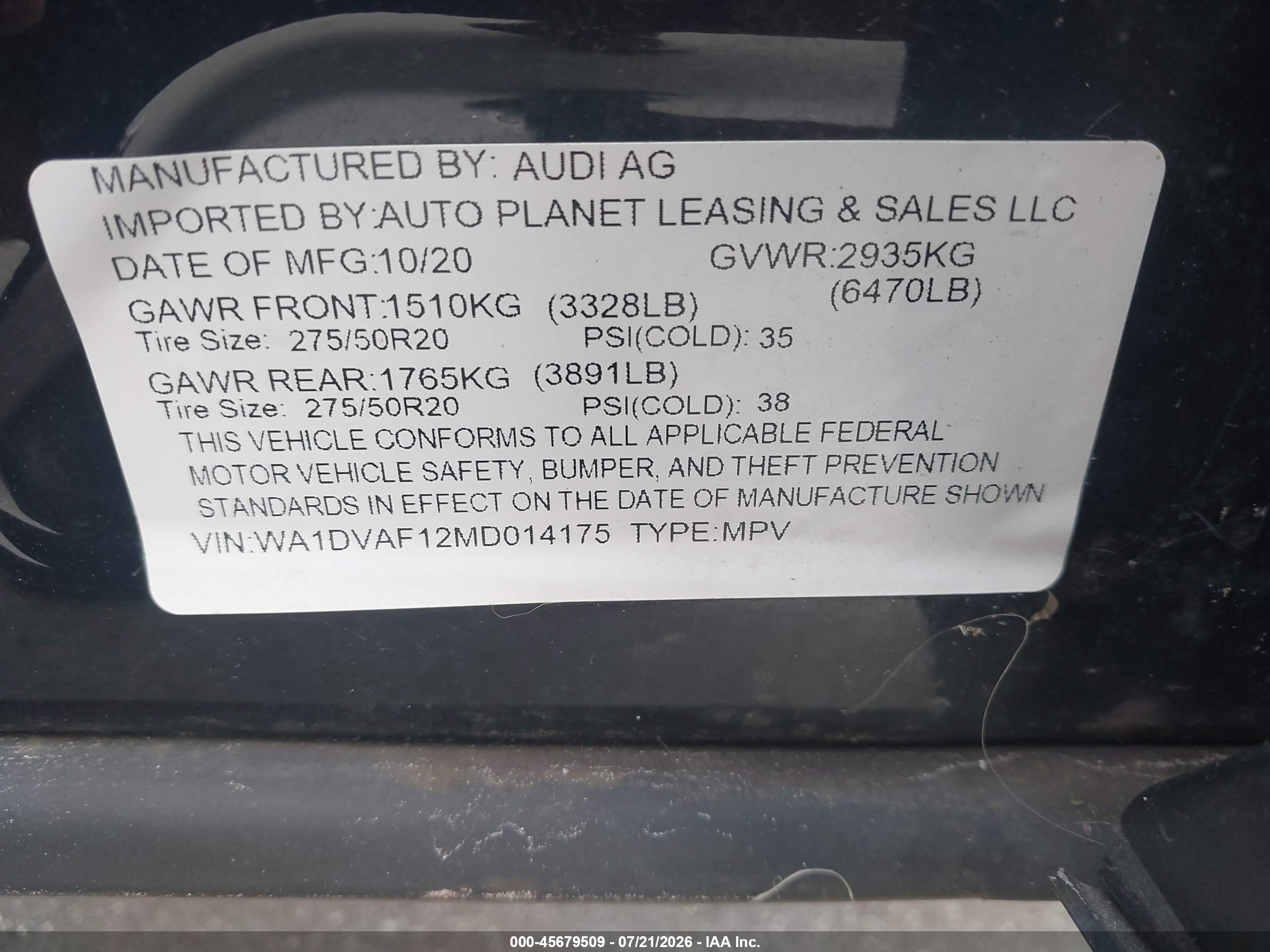 2021 AUDI Q8 quattro Progressiv