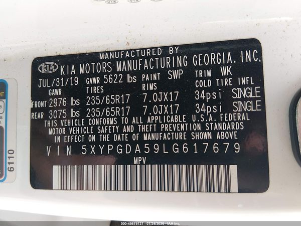 2020 KIA SORENTO 3.3L LX
