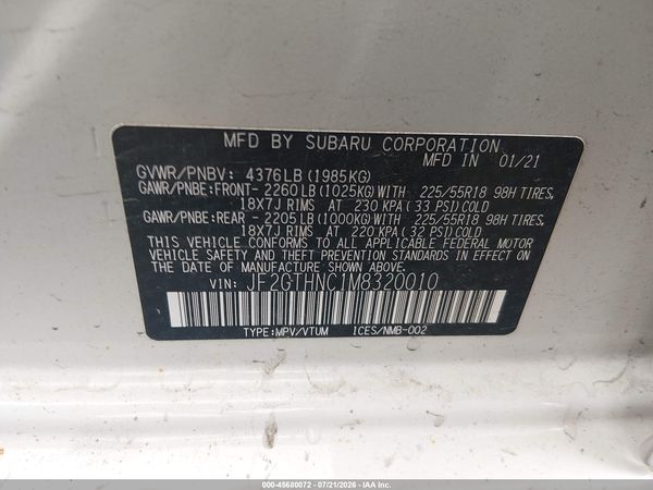 2021 SUBARU CROSSTREK LIMITED — I9
