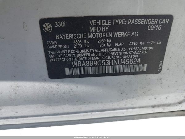 2017 BMW 3 SERIES 330I