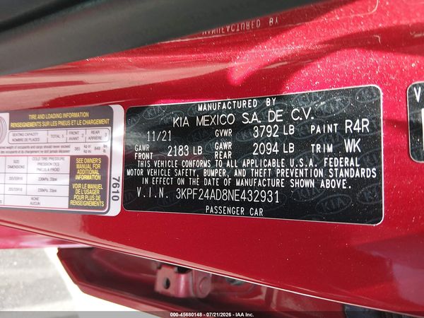 2022 KIA FORTE LXS