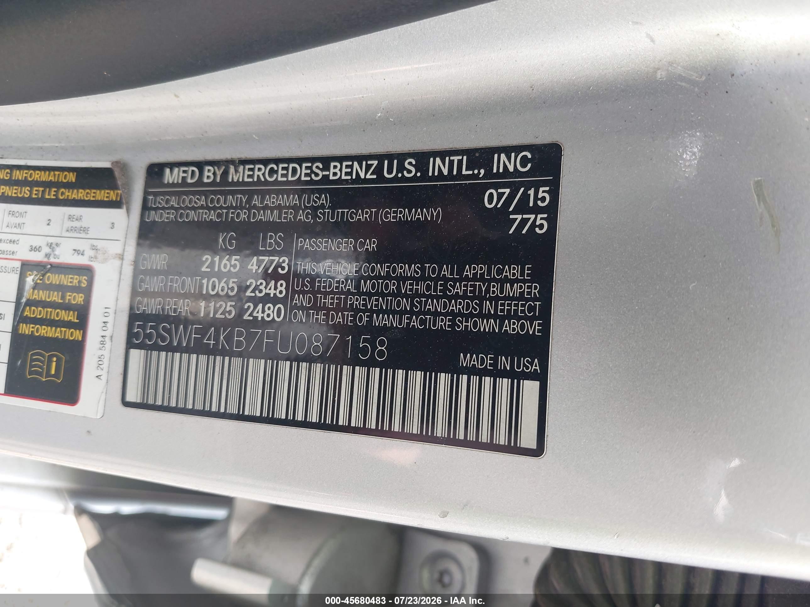 2015 MERCEDES-BENZ C 300 4MATIC