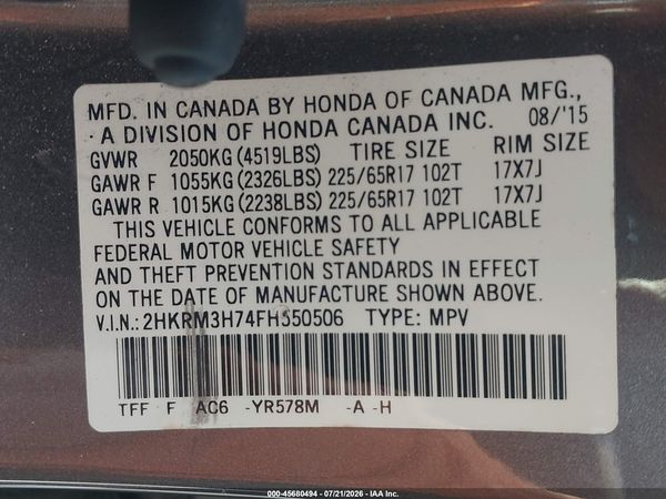2015 HONDA CR-V EX-L