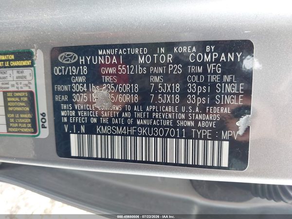 2019 HYUNDAI SANTA FE XL SE