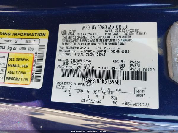 2019 FORD MUSTANG ECOBOOST PREMIUM