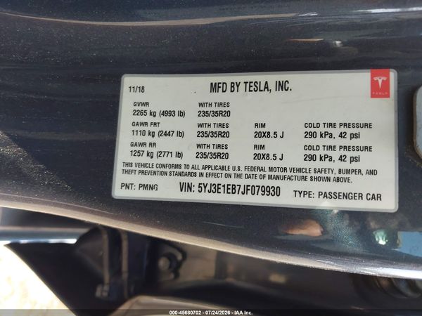 2018 TESLA MODEL 3 LONG RANGE/PERFORMANCE