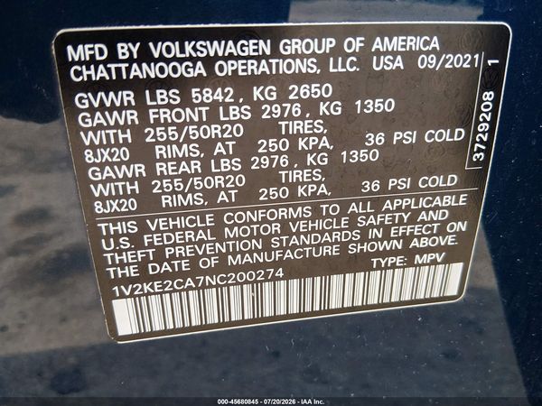 2022 VOLKSWAGEN ATLAS CROSS SPORT 3.6L V6 SE W/TECHNOLOGY — I9