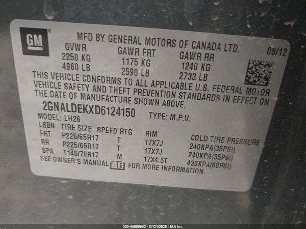 2013 CHEVROLET EQUINOX LT — I9