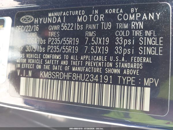 2017 HYUNDAI SANTA FE LIMITED ULTIMATE