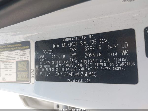 2021 KIA FORTE LXS