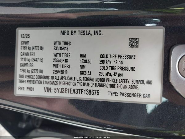2026 TESLA MODEL 3