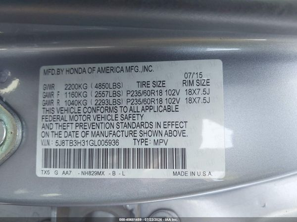 2016 ACURA RDX ACURAWATCH PLUS PKG