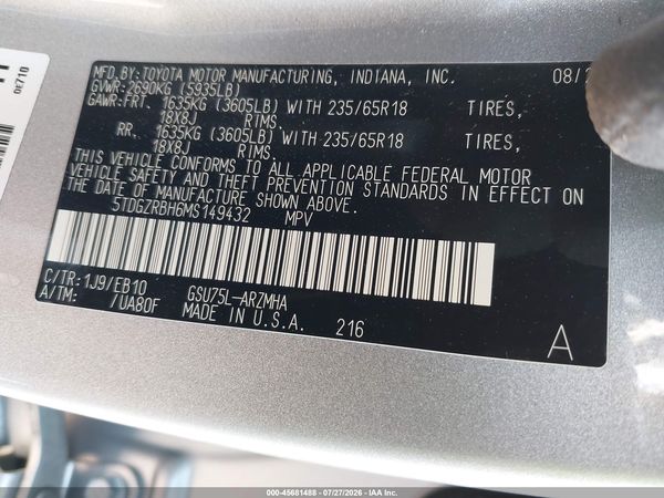 2021 TOYOTA HIGHLANDER XLE