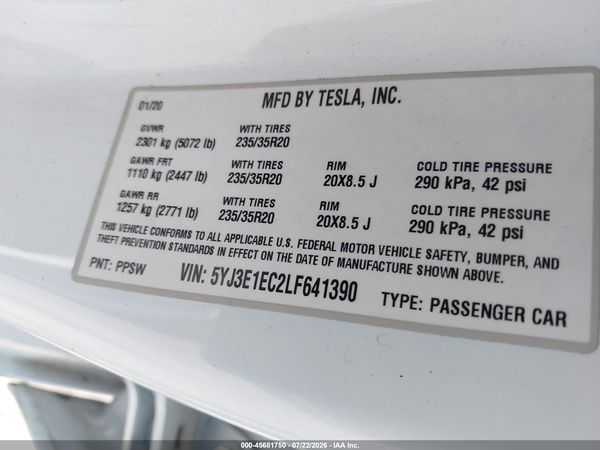 2020 TESLA MODEL 3
