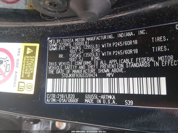 2016 TOYOTA HIGHLANDER XLE V6