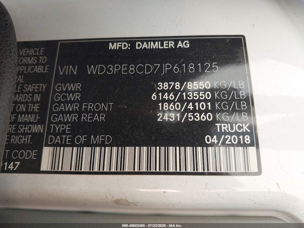 2018 MERCEDES-BENZ SPRINTER 2500 HIGH ROOF V6