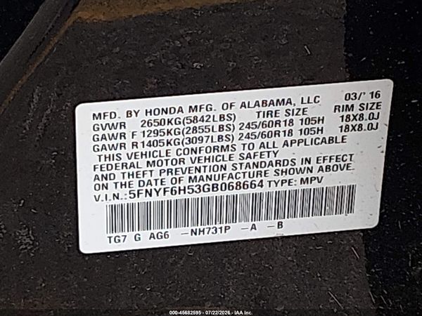 2016 HONDA PILOT EX-L