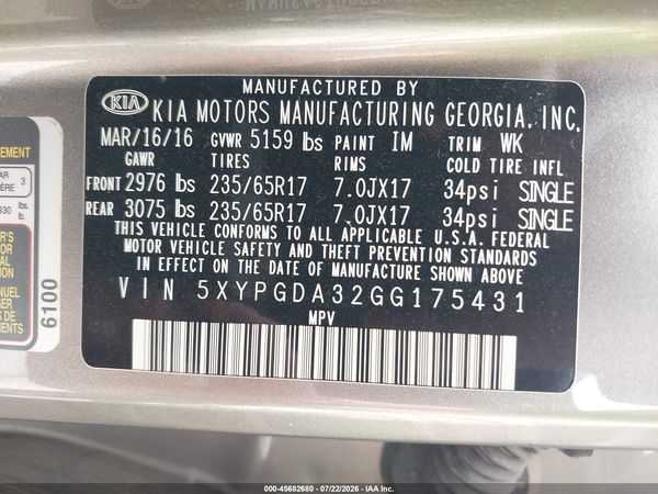 2016 KIA SORENTO 2.4L LX
