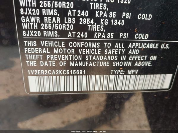 2019 VOLKSWAGEN ATLAS 3.6L V6 SEL — I9
