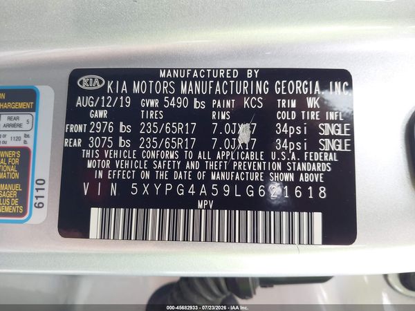 2020 KIA SORENTO 3.3L LX